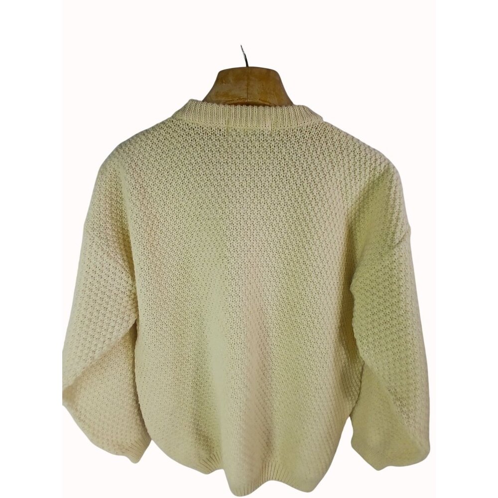 Vintage Highland Home Womens Cable Knit Wool Sweater Cream Size L Made Scotland - Picture 6 of 12